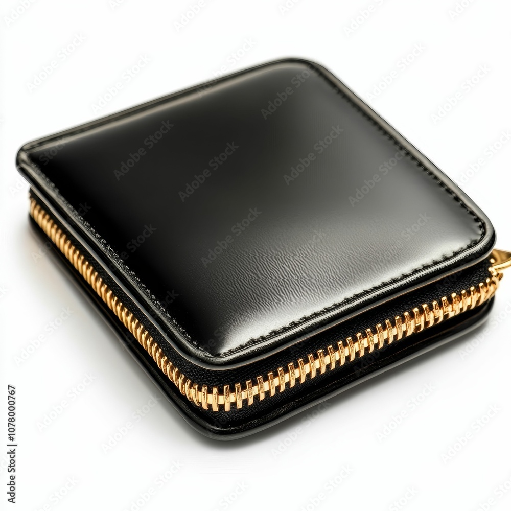 Black leather wallet with gold zipper. Black leather wallet with gold zipper.