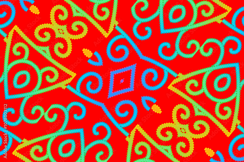 Fototapeta premium colourful gradient line art pattern of indonesian culture traditional tenun batik ethnic dayak ornament for wallpaper ads background