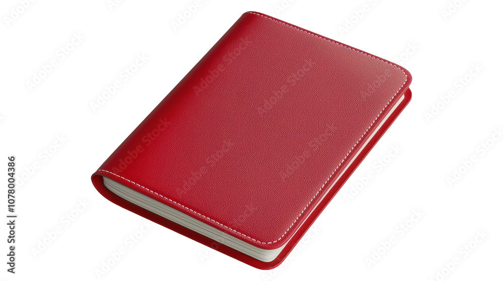 A red leather bound book with a white spine isolated on transparent or white background, png A red leather bound book with a white spine isolated on transparent or white background, png