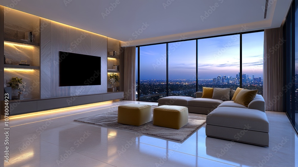 Modern Living Room with Stylish Shelf - 3D Rendering Modern Living Room with Stylish Shelf - 3D Rendering