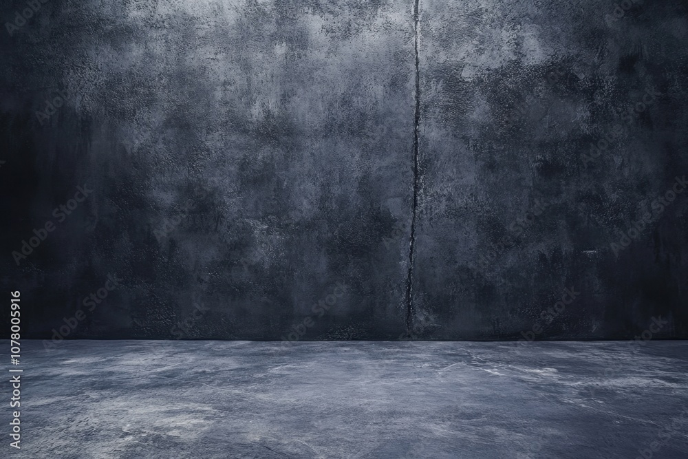 Dark concrete wall and floor with a vertical crack. Dark concrete wall and floor with a vertical crack.