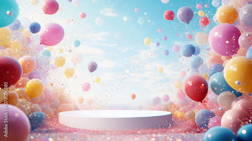 Pastel Balloons & Confetti Celebration.
