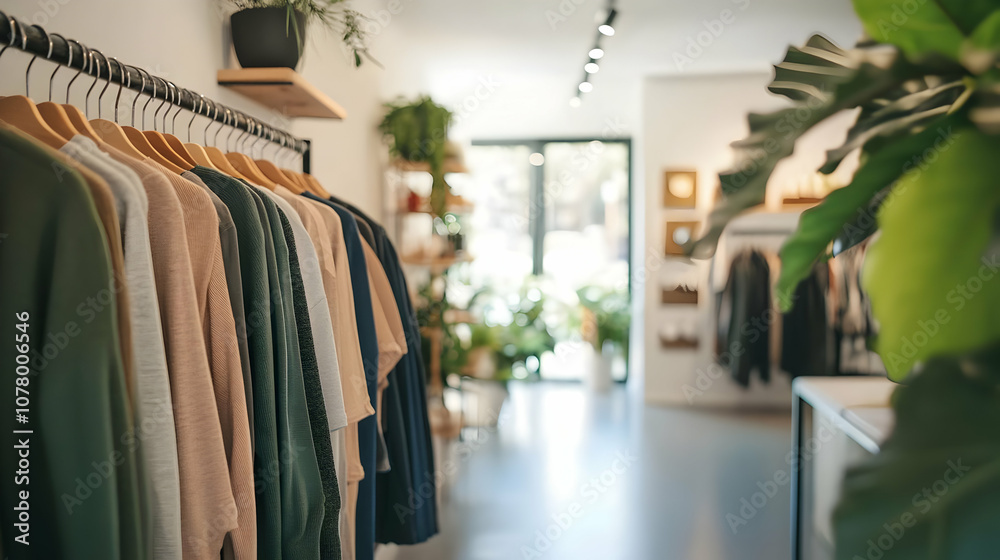 Shop Clothes. A modern sustainable fashion boutique, organized racks filled with second hand clothes. Shop Clothes. A modern sustainable fashion boutique, organized racks filled with second hand clothes.