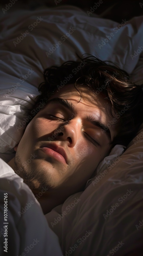 Sleeping Man in Bed with Sunlight on His Face Sleeping Man in Bed with Sunlight on His Face