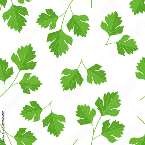 Parsley seamless pattern. Vector cartoon flat illustration. Background with green fragrant herb.
