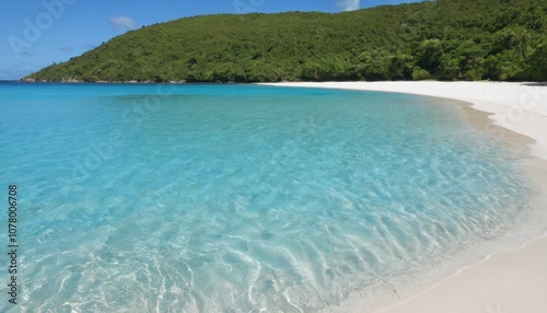 quiet beach with turquoise waters and white sand, calm and picturesque