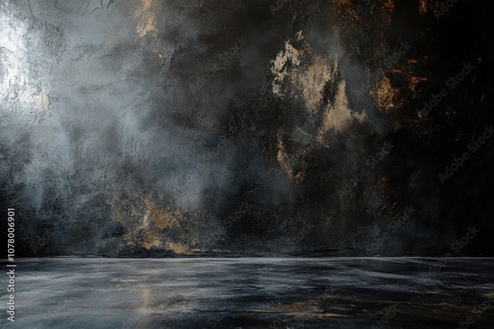 Dark concrete wall with light and empty floor.