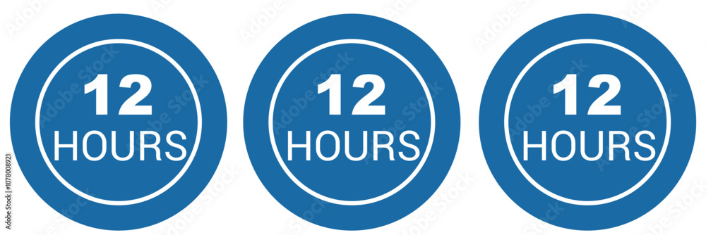 12 hours service vector symbol. 12h service duration sign. 12 h discount offer icon set. Fast 12hr support sign collection. Vector illustration. 12 hours service vector symbol. 12h service duration sign. 12 h discount offer icon set. Fast 12hr support sign collection. Vector illustration.