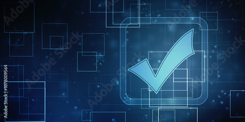 Check mark symbol in digital background, Technology abstract background, Tech Futuristic Check Mark Symbol