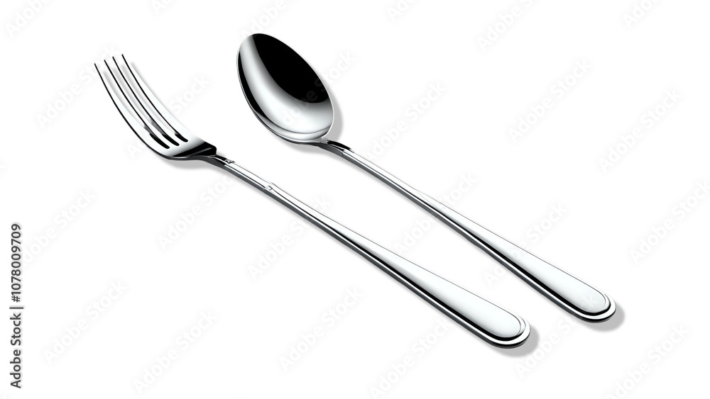 Without background Stainless steel fork and spoon isolated on white background for minimal dining concept Without background Stainless steel fork and spoon isolated on white background for minimal dining concept