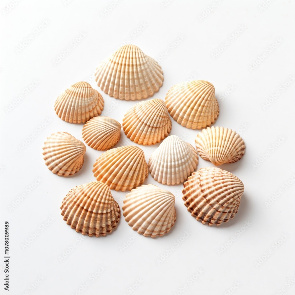 seashells on white background with light and shadow seashells on white background with light and shadow