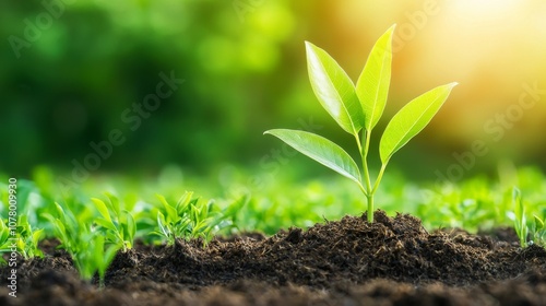 Young Plant Growing in Soil with Sunlight