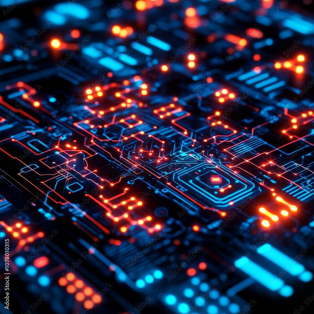 Obraz premium Diverse AI map, glowing holographic circuits, advanced tech pattern