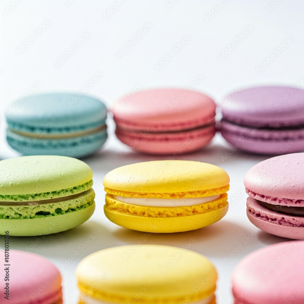 colorful macarons arranged in a circle on a white background colorful macarons arranged in a circle on a white background