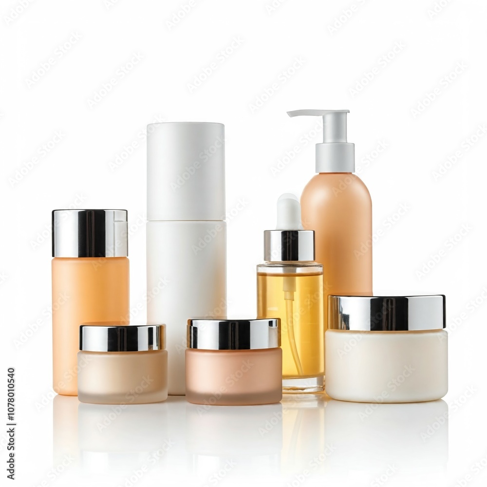 white and orange luxury skincare and beauty products on white background white and orange luxury skincare and beauty products on white background