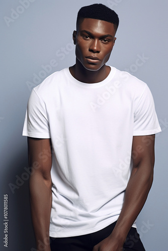 Wallpaper Mural Stylish Man in White T-Shirt Against Neutral Background Torontodigital.ca
