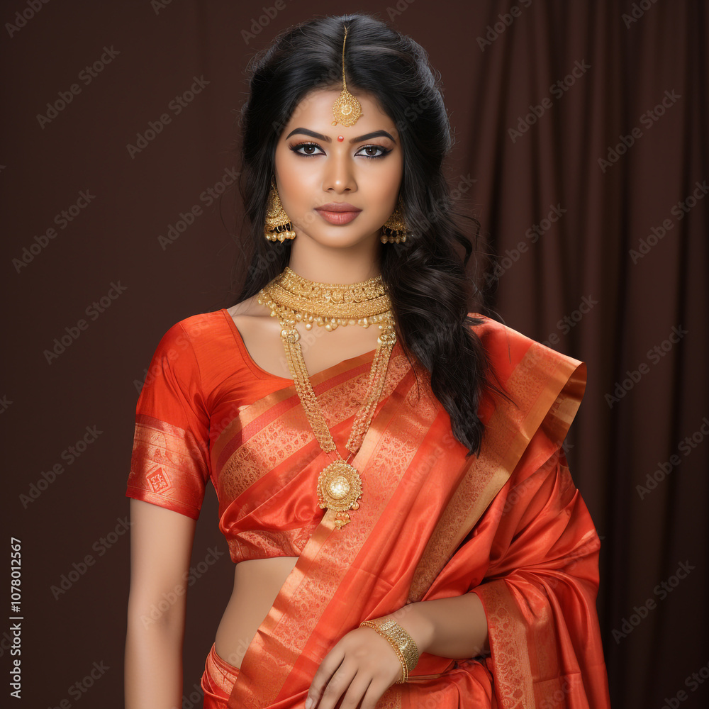 A beautiful young indian woman wearing saree A beautiful young indian woman wearing saree
