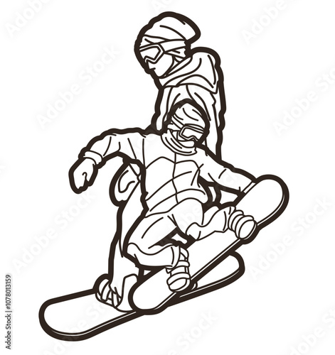 Extreme Sport Snowboard Players Snowboarder Mix Action Cartoon Graphic Vector