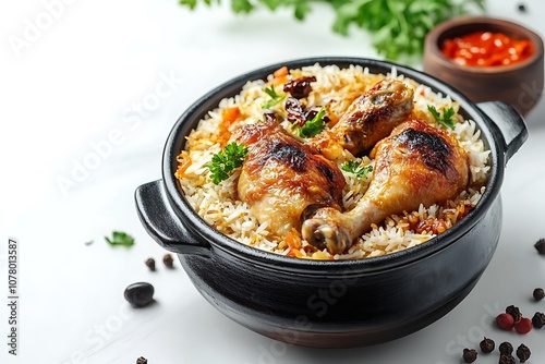 fried chicken legs in a frying pan with stewed chopped cabbage, garlic and green onions, cheese, farm eggs and salt