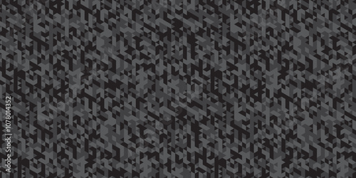 Geometric black and gray seamless mosaic and low polygon triangle texture wallpaper background. Triangle shape retro wall grid pattern geometric ornament tile vector square element.