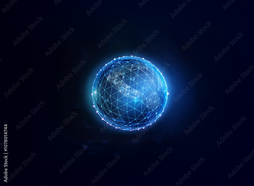 A glowing blue globe with a network of connected points on a black background. A glowing blue globe with a network of connected points on a black background.