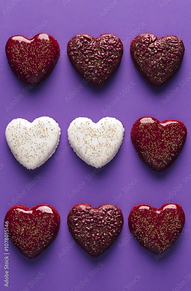 A grid of pink and red heart patterns A grid of pink and red heart patterns
