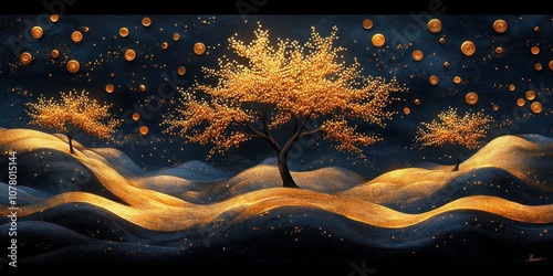 Golden Trees in a Mystical Landscape