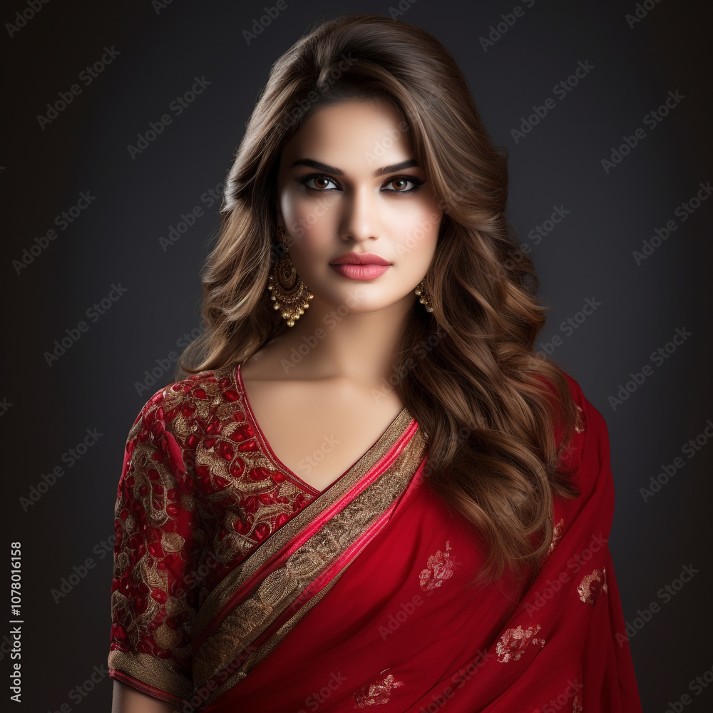A beautiful young indian woman wearing red saree A beautiful young indian woman wearing red saree