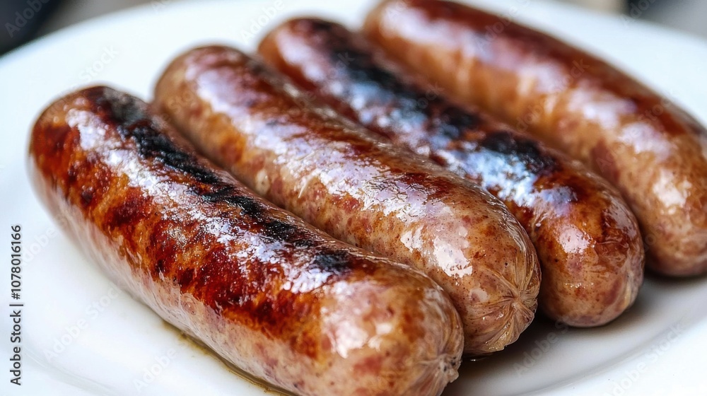 Grilled sausages served on a plate, showcasing a delicious, savory meal. Grilled sausages served on a plate, showcasing a delicious, savory meal.