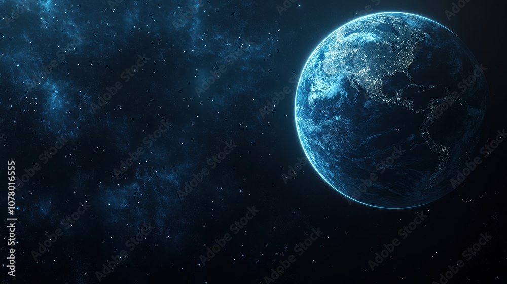 Glowing Blue Earth with Map Lines on Dark Background Glowing Blue Earth with Map Lines on Dark Background