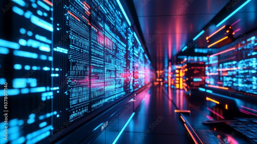 Fototapeta premium Diverse network exchange, advanced holographic visuals, digital glow
