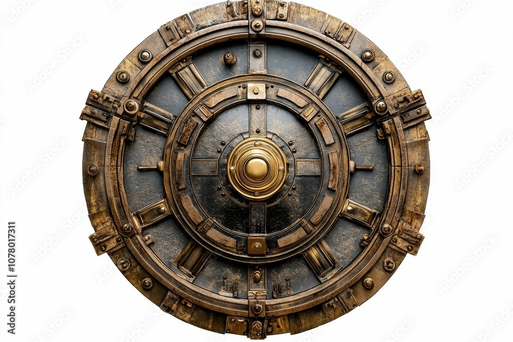 Fototapeta premium Circular, metal door with intricate design.