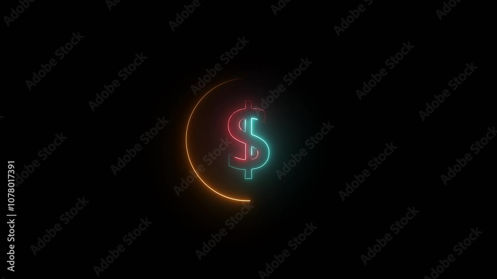 Animation of neon dollar sign icon .USD currency sign. Trading, financial market, sale, money concept. Animation of neon dollar sign icon .USD currency sign. Trading, financial market, sale, money concept.