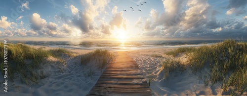 Wallpaper Mural Peaceful Sunset Scene on a Coastal Boardwalk Torontodigital.ca