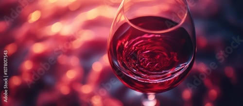 A glass of red wine with a blurry red background. photo