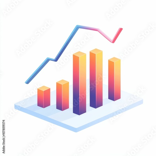 Isometric bar graph with a blue line. Free Download Isometric bar graph with a blue line. - GFXLoad