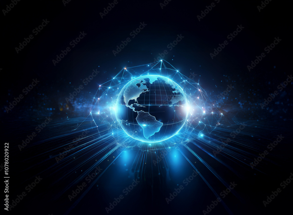 A glowing, blue digital globe, encircled by a network of lines and points, sits on a dark background. A glowing, blue digital globe, encircled by a network of lines and points, sits on a dark background.