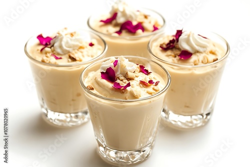 Sweet Dessert Raspberry and vanilla pudding in glasses.