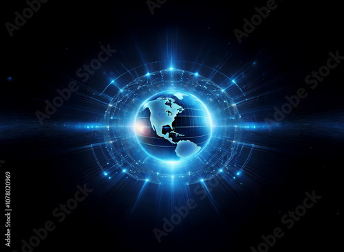 A glowing blue orb encircles the Earth, suggesting a network of interconnectedness.