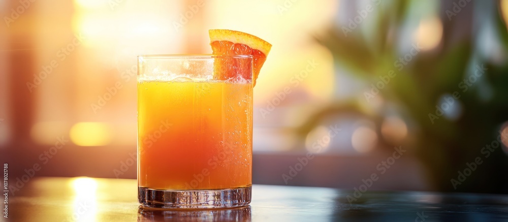 Refreshing Orange Juice in a Glass with a Citrus Wedge. Refreshing Orange Juice in a Glass with a Citrus Wedge.