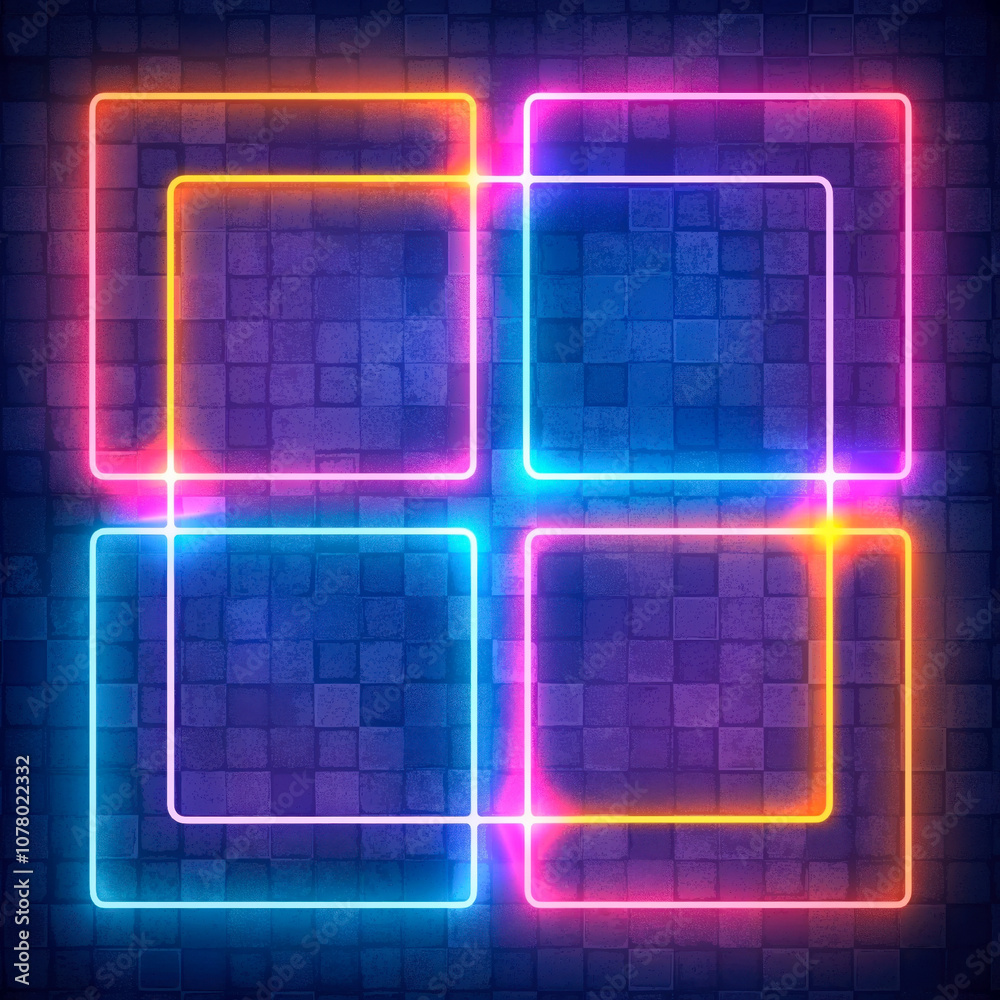 A vibrant neon chaos featuring colorful geometric patterns on a dark textured background, creating an electrifying atmosphere ideal for nightlife and urban settings A vibrant neon chaos featuring colorful geometric patterns on a dark textured background, creating an electrifying atmosphere ideal for nightlife and urban settings