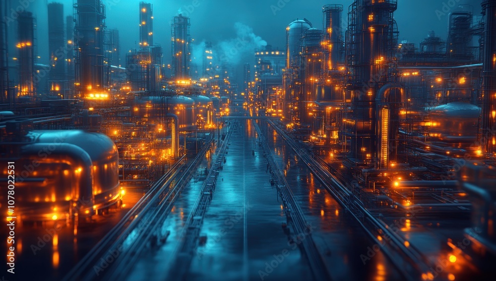 Fototapeta premium Industrial Cityscape at Night