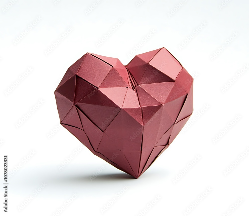 A simple heart made from red paper on a white background A simple heart made from red paper on a white background