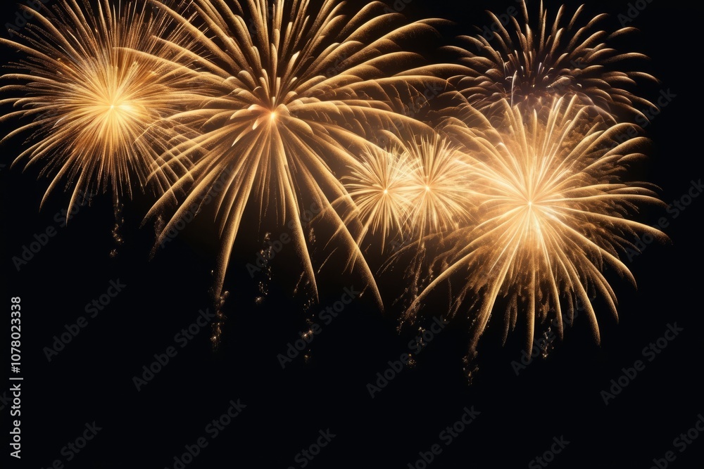 Bright golden fireworks bursting in the night sky for a holiday celebration Bright golden fireworks bursting in the night sky for a holiday celebration