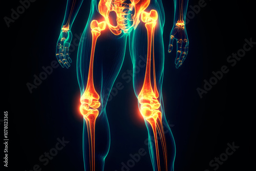 Illustration of painful knee joint with glowing area of discomfort in red