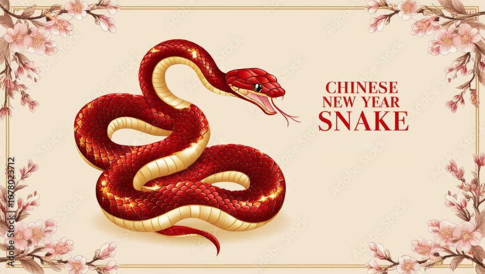 Snake year illustration for Chinese New Year card design. Snake year illustration for Chinese New Year card design.