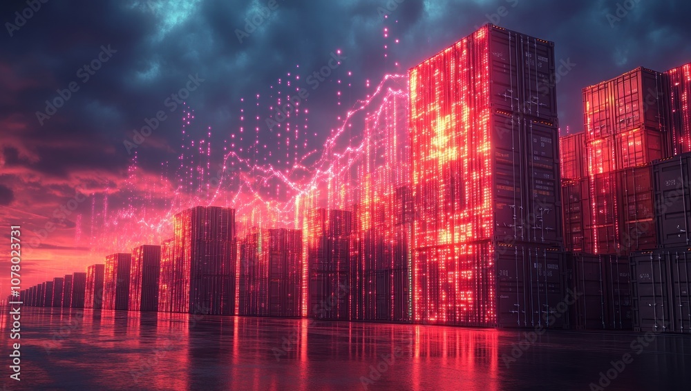 Obraz premium Digital Growth - Stacked Containers Illuminated