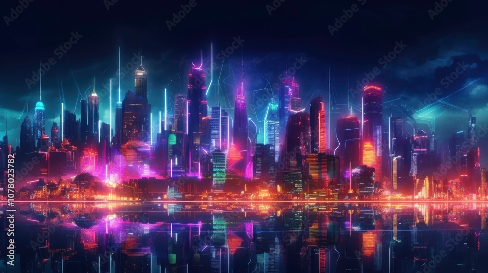 Naklejka premium Neon Cityscape