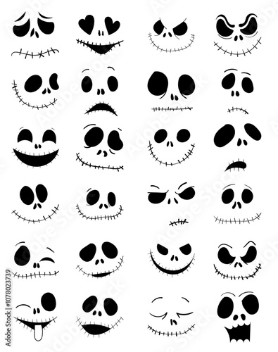 A set of black and white Halloween elements