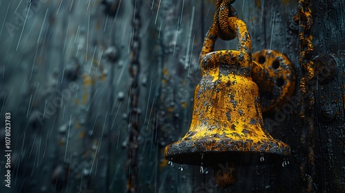 Rusty Bell Hanging in the Rain - Close Up Photography photo